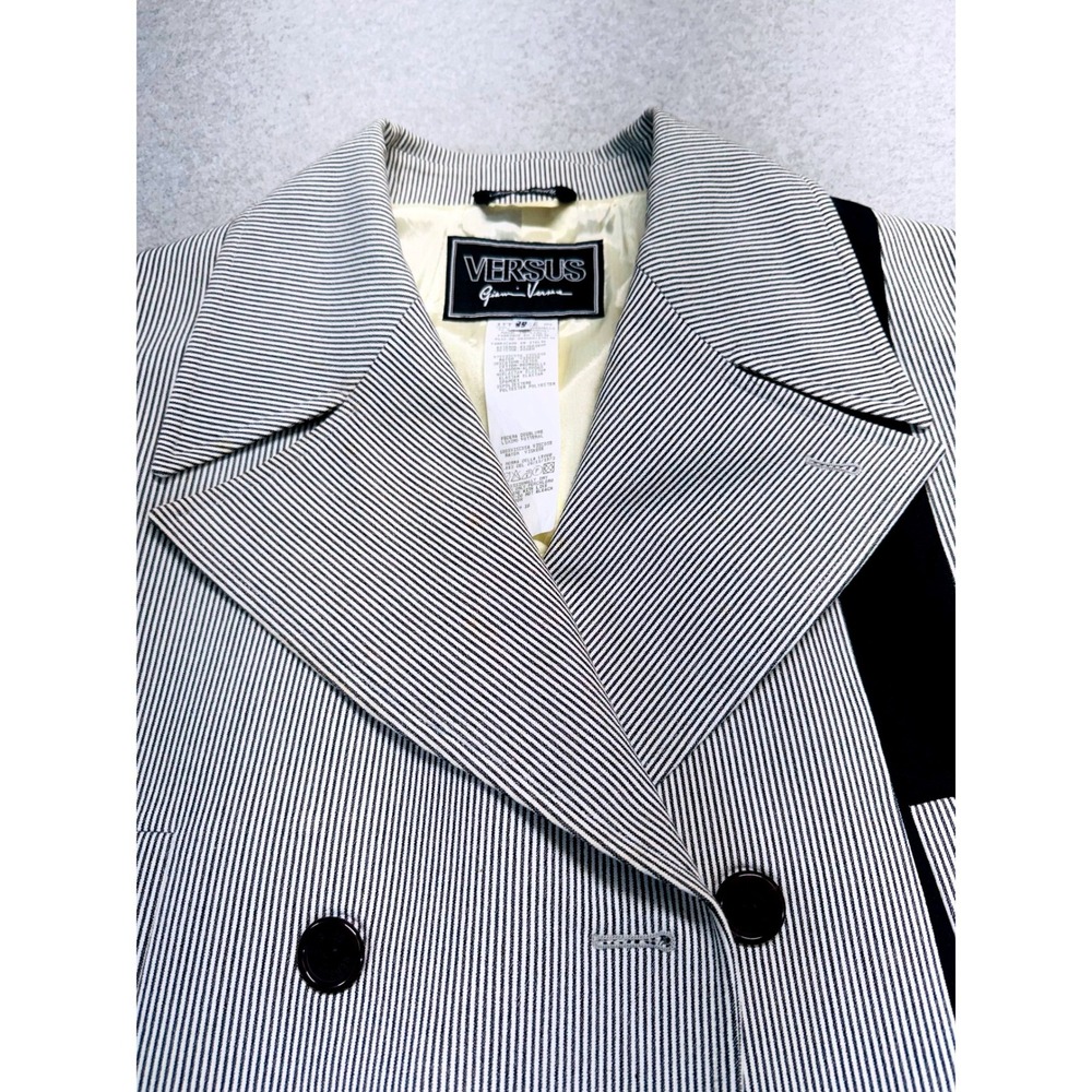 Versus Gianni Versace Caban Jacket Sz 52 Black Pinstripe Double Breasted NWT 90s - Picture 11 of 16